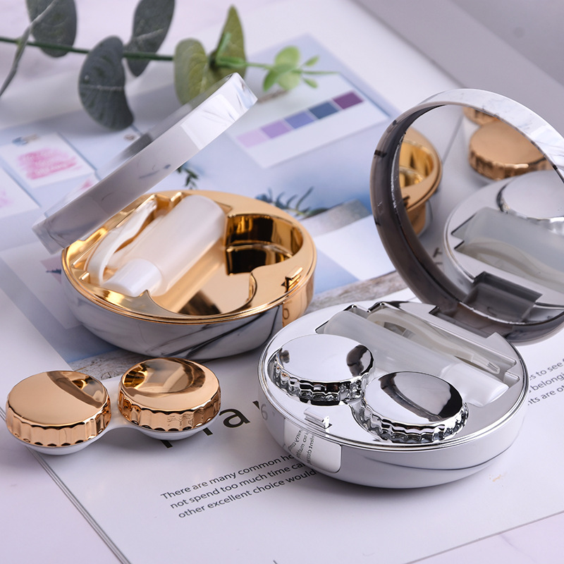 Round Fashion Marble Contact Lens Case Portable Contact Case 