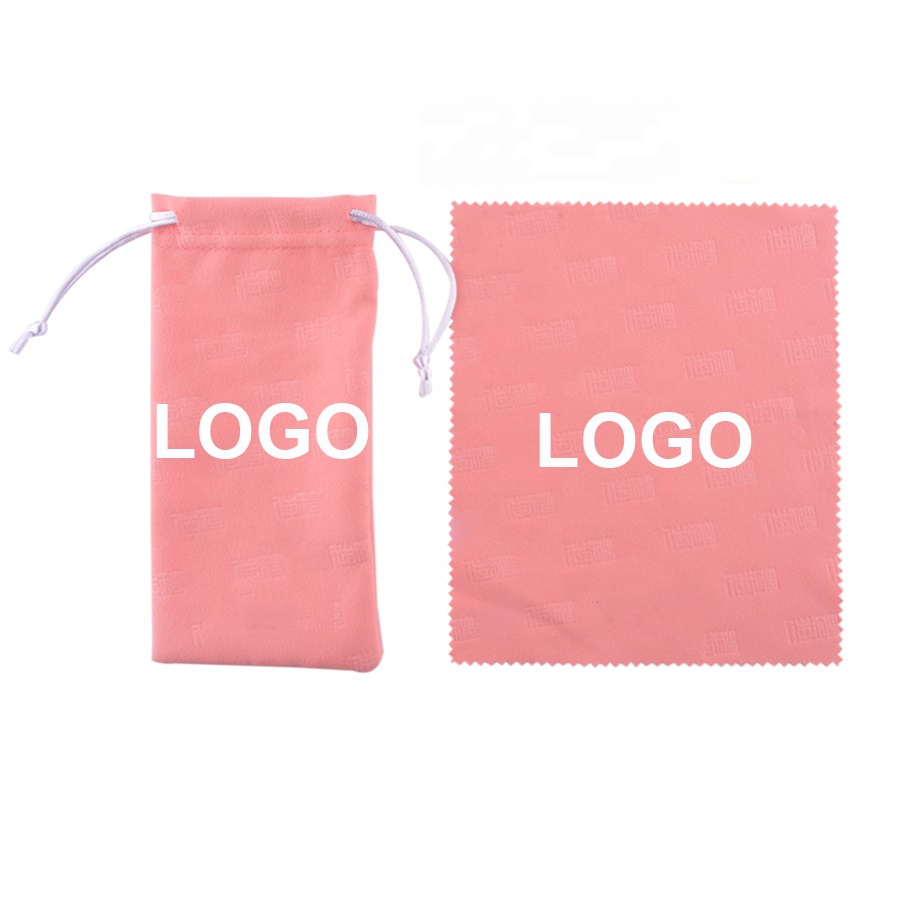 High Quality Embossed Printed White Gray Pink Soft Glasses Cloth Glasses Bag